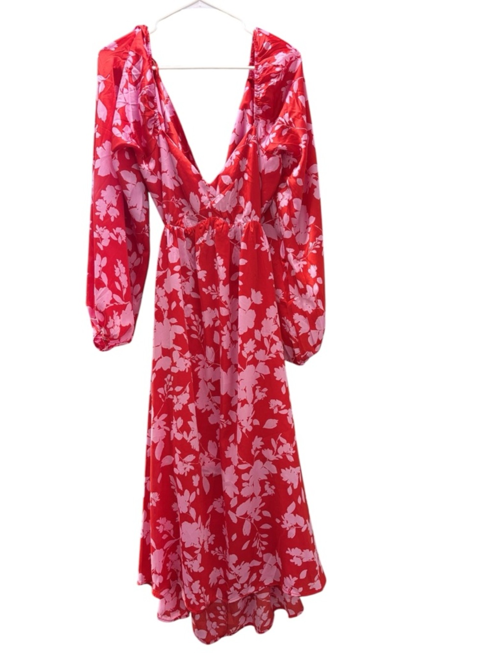 Mittoshop Red/Pink Floral Flowy Maxi Long Sleeve Dress NWT Size L